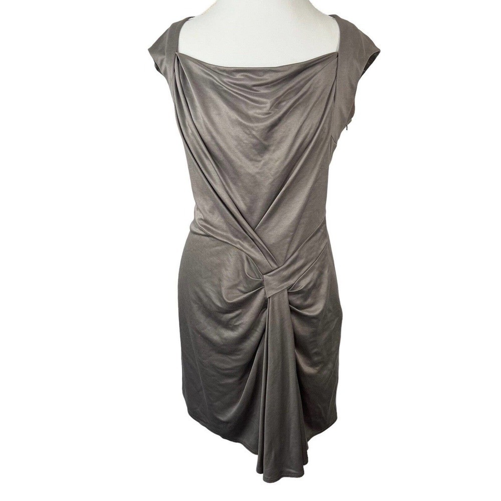 Karen Millen Taupe Gray Cap Sleeve Sheath Dress Size 10 EU 42 Tie Front